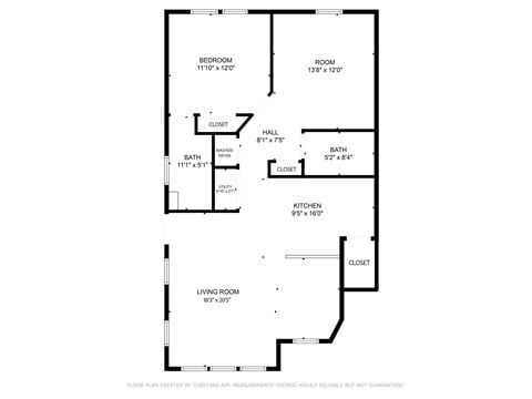 Floor plan for 2 beds, 2 baths